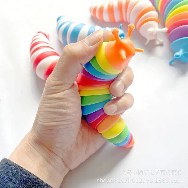 Mainan Fidget Warna-warni 5.51 Inci 7.28 Inci Mainan Fidget Pemijat 3D Fleksibel Yang Diartikulasikan Oleh Siput Mainan Anak-anak untuk Indra Antikecemasan