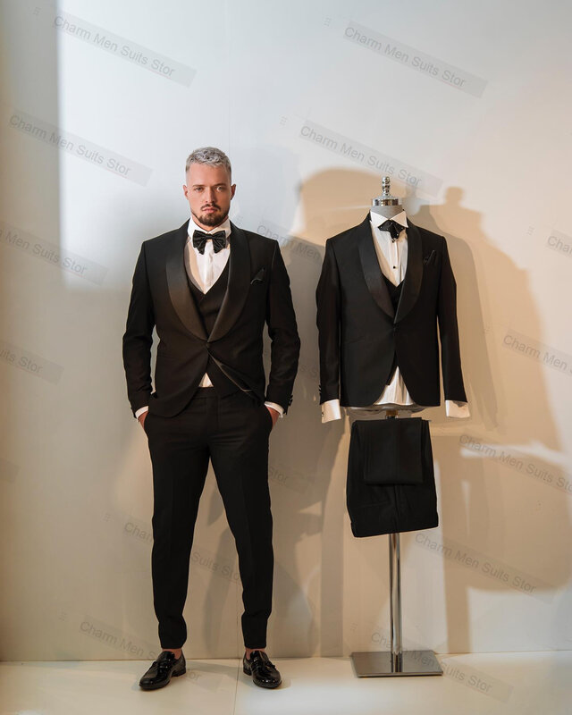 Conjunto de ternos pretos personalizados para homens, blazer e calças, jaqueta formal, escritório, smoking de casamento do noivo, algodão, casaco de um botão, 2 peças