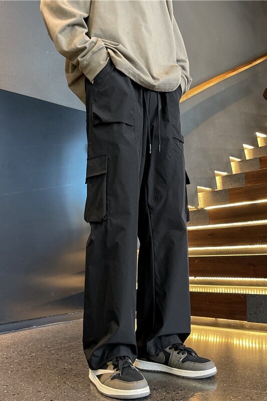Calça de bolso grande masculina, calça casual masculina, Hip Hop Jogger, moda streetwear, extragrande, Novo, F117, 2024