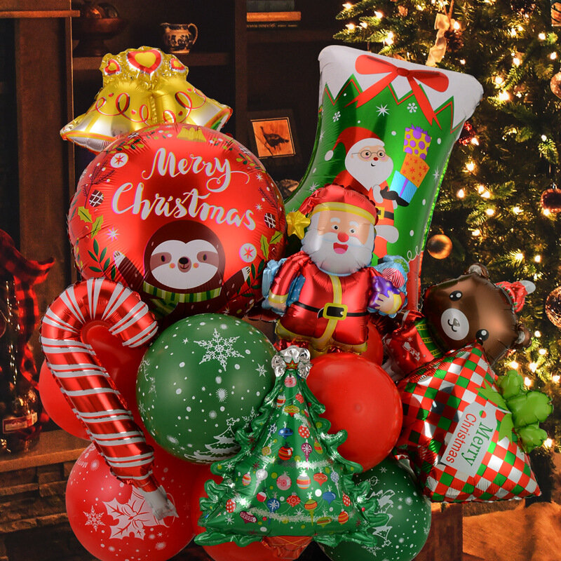 25 pçs/set Elf Natal Papai Noel Boneco Elk Balões Balões Folha Set Ano Novo Natal Xmas Party Início Decoração 2023