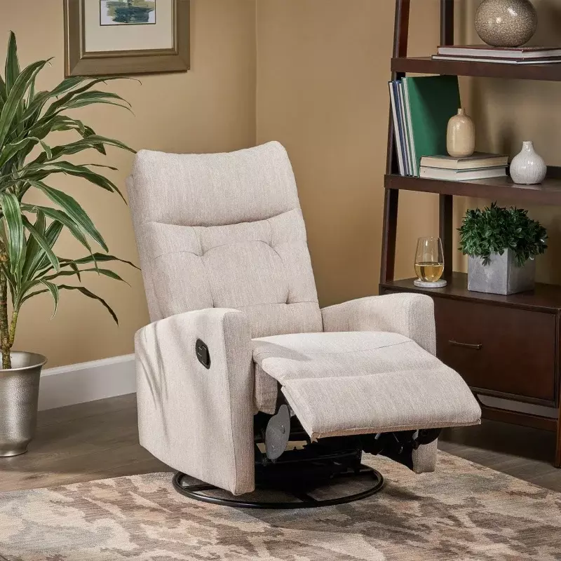 Great Deal Furniture Christopher Knight Home Ishtar Glider Swivel Push Back Nursery Recliner, 35.75D x 25W x 39H in, Beige, Blac