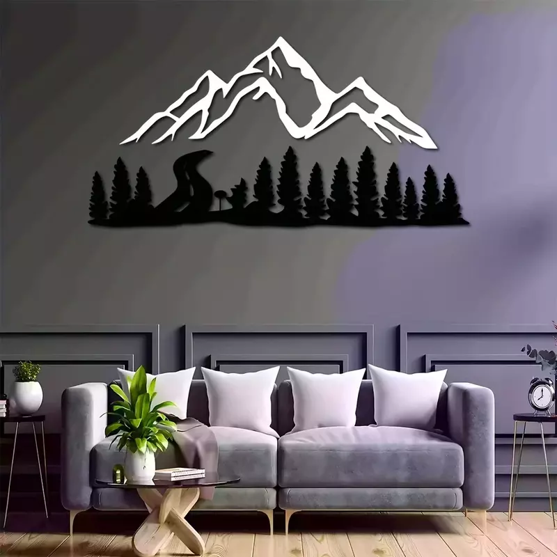 Metal Wall Decor Iron Crafts Mountain Forest Iron Wall Hanging Art Hill Tree Metal Home Decoration Metal Wall Mounted Decor Iron