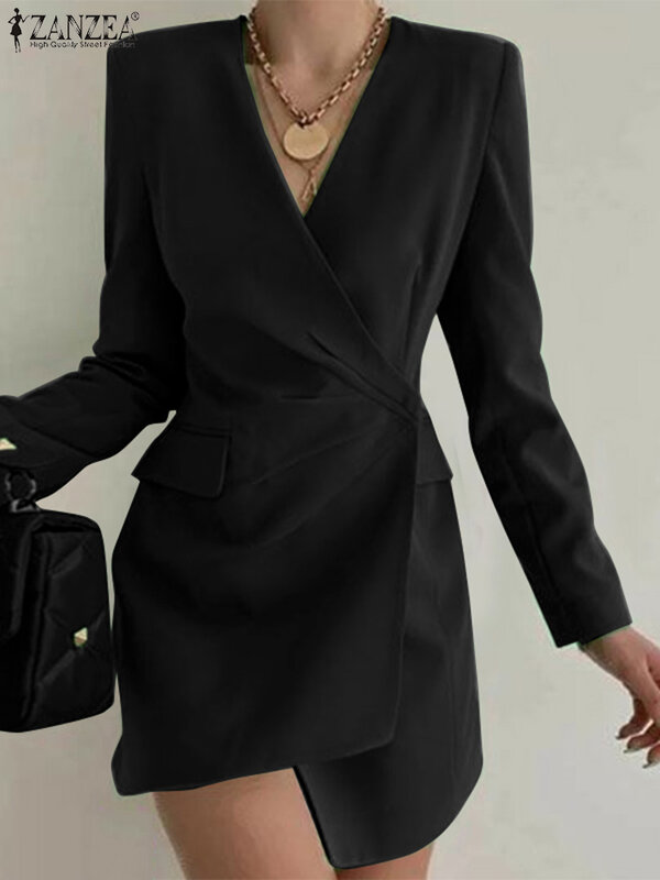 Zanzea 2023 Frauen sexy Blazer Langarm Wrap Blazer Vestidos elegant ol Mode unregelmäßigen Saum einfarbige Mäntel weiblichen Mantel