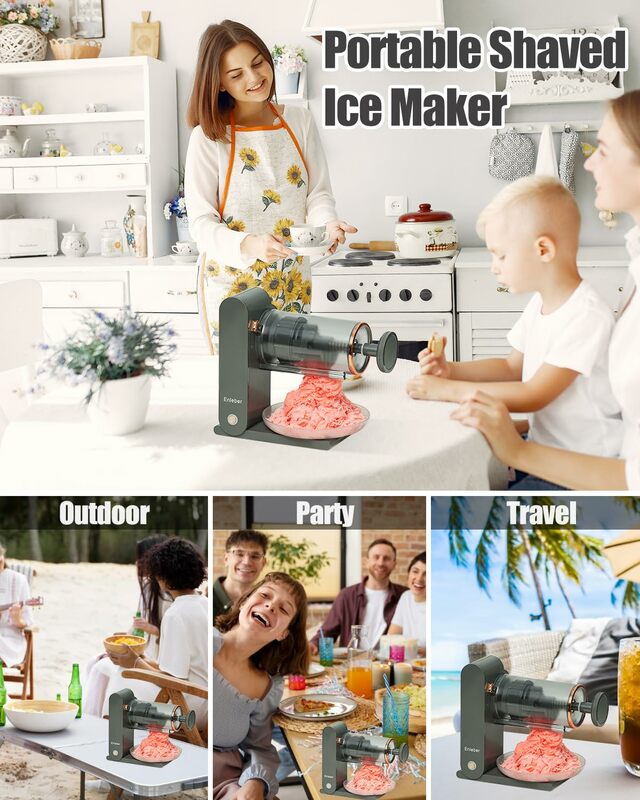Snow Cone Machine Electric - Shaved Ice Maker with Stainless Steel Blade, Kitchen Table-Top Ice Crusher Includes 2 Silicone