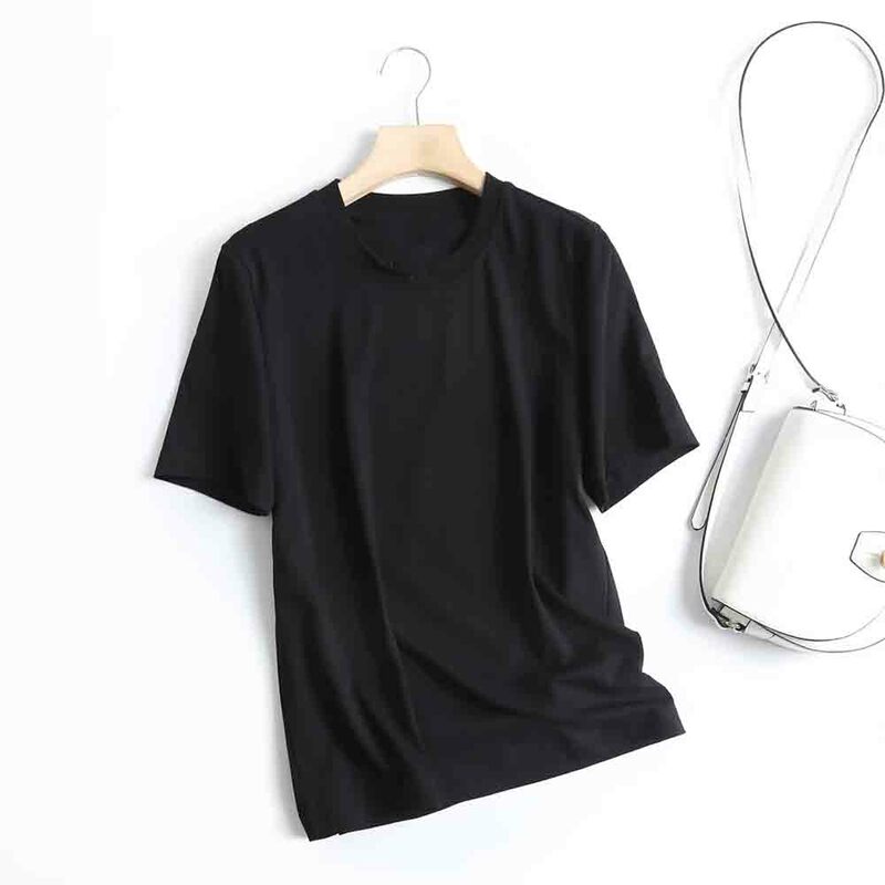 Camiseta informal básica de manga corta para Mujer, Top elegante de cuello redondo que combina con todo, Primavera, 2024