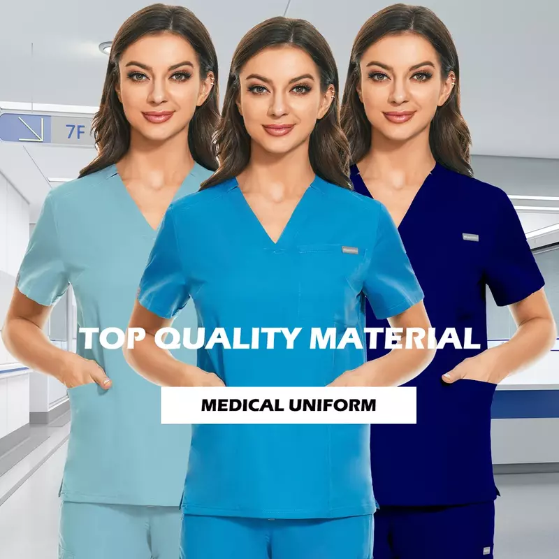 Esfrega Tops Mulheres Dentista Hospital Geral de Trabalho Uniforme Da Enfermeira Esfrega Hospital Workwear Uniformes Salão de Beleza Roupas de Farmácia