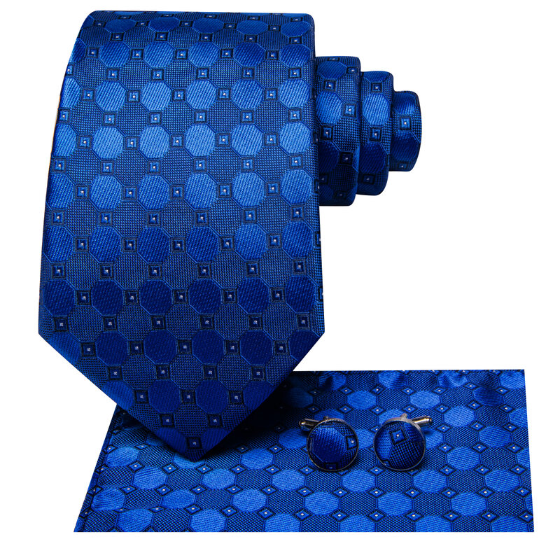 Hi-Tie ลายจุดสีฟ้าออกแบบอย่างหรูหราสำหรับผู้ชายแฟชั่นแบรนด์งานแต่งงานเนคไท handky cufflink ขายส่งธุรกิจ
