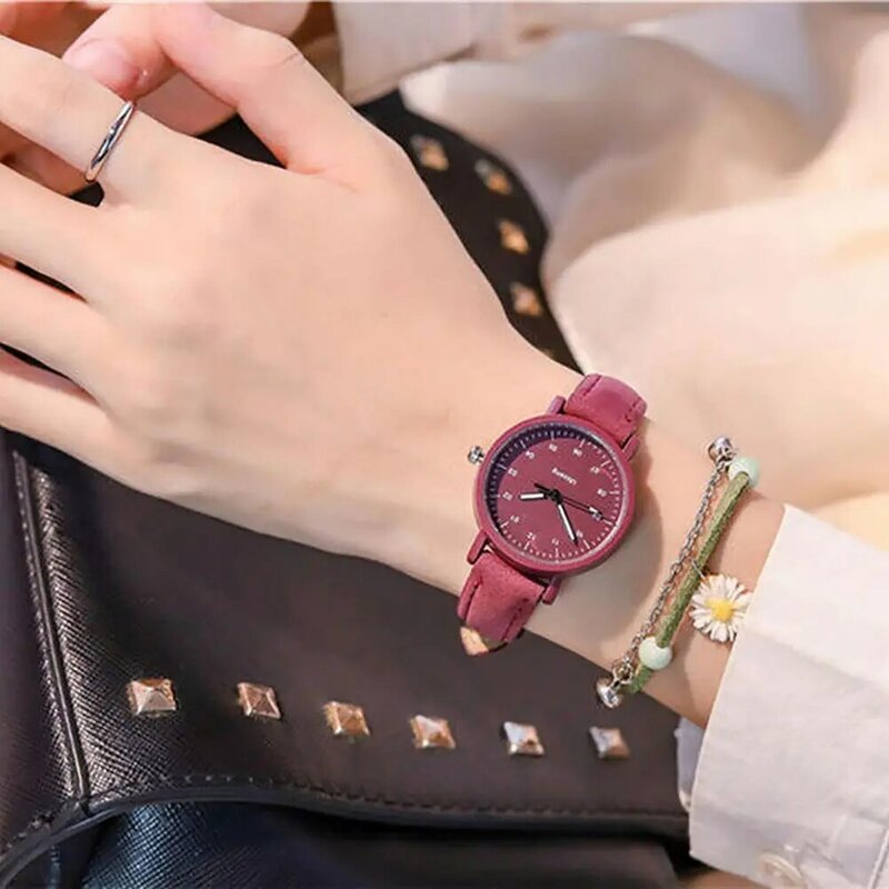 Jam tangan kuarsa Dial bulat wanita, arloji Dial bulat gerakan Quartz presisi tinggi, jam tangan Dekorasi gaya sederhana untuk wanita