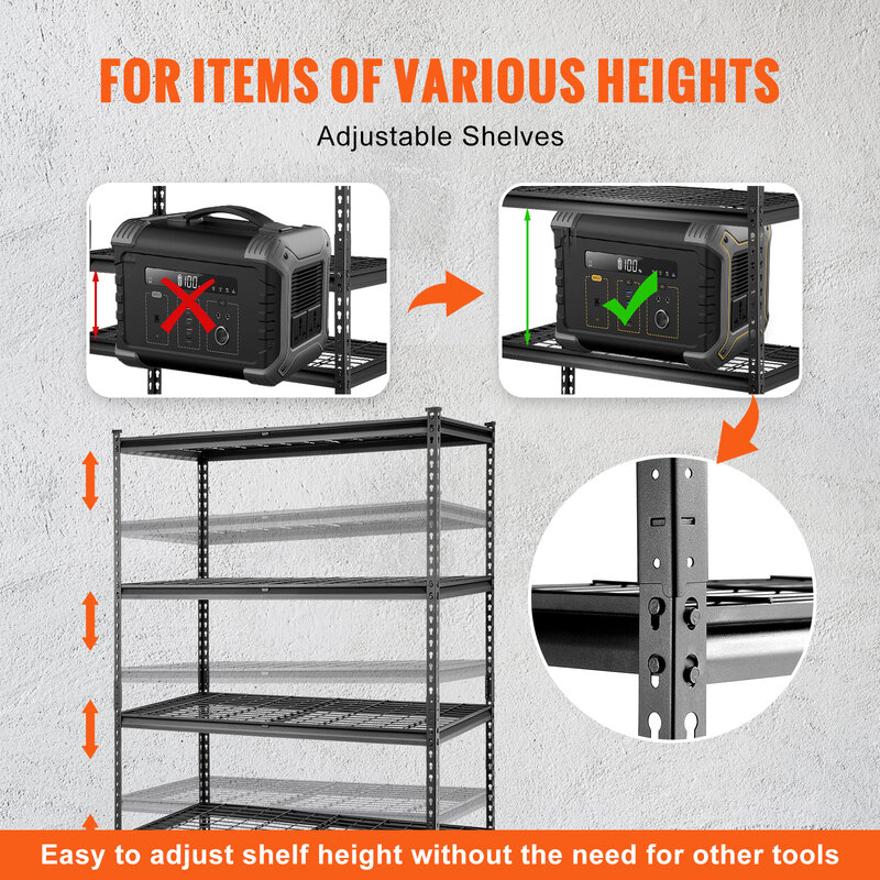 VEVOR 5-Tier Adjustable 2000 lbs Storage Shelving Unit Heavy Duty Garage Shelves Organizer Wire Rack for Kitchen Pantry Basement
