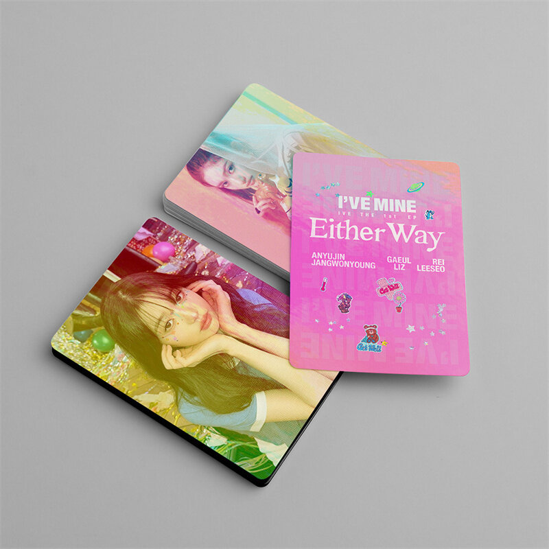 55 sztuk/zestaw KPOPIVE Album Eitherway karta LOMO karta laserowa błyszcząca karta Wonyoung Gaeul Leeseo Rei Liz dziewczęca pocztówka podarunkowa fotokartka
