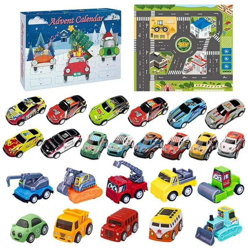 عيد الميلاد العد التنازلي اللعب مجموعة للأطفال ، 24 سيارات صغيرة وخريطة ، مضحك لعبة سيارة التراجع ، هدية عيد ميلاد كبيرة ، حفلة Favors