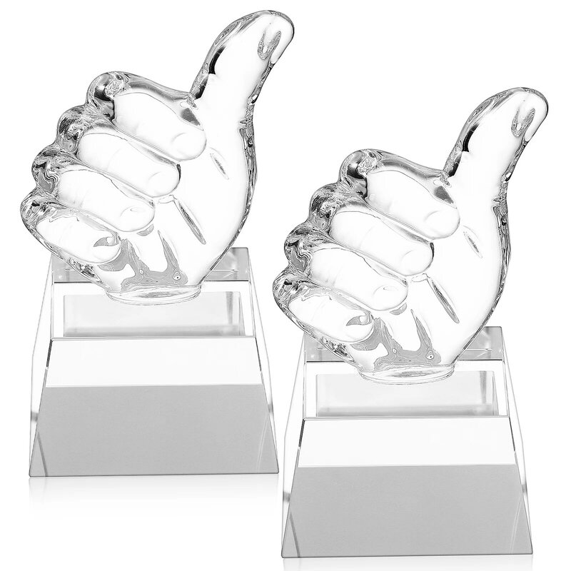 2 pezzi trofeo di cristallo gesto della mano Thumb Up Award piccolo modello decorativo celebrazione Party