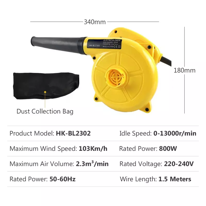 220v 800W Electric Air Blower & Suction Leaf Computer Dust Cleaner Collector Power Tools