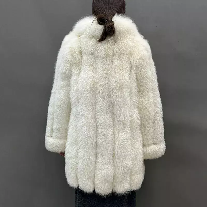 Casacos de pele raposa reais para mulheres, casacos naturais de luxo sobretudos longos para senhora, roupas de gola alta, inverno