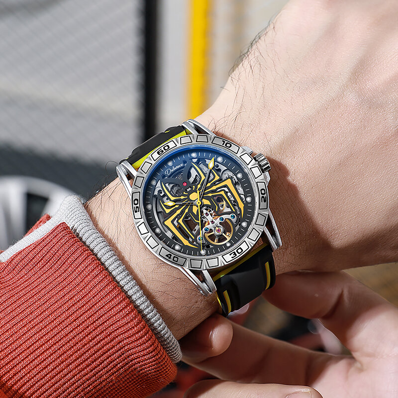 Świecąca tarcza pająk zegarki męskie Top marka szkielet automatyczne oryginalny zegarek mechaniczne dla człowieka wodoodporny reloj hombre