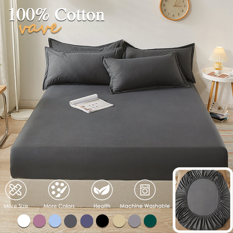 Sábana bajera de algodón 100% con banda elástica, Funda de colchón ajustable antideslizante de Color sólido para cama individual, doble, King y Queen
