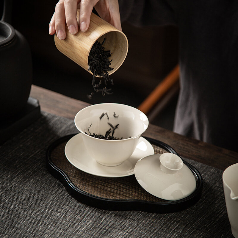 Chinese Retro Solid Color Ceramic Gaiwan Teacup Travel Porcelain Tea Tureen Handmade Tea Bowl Household Teaware Accessories