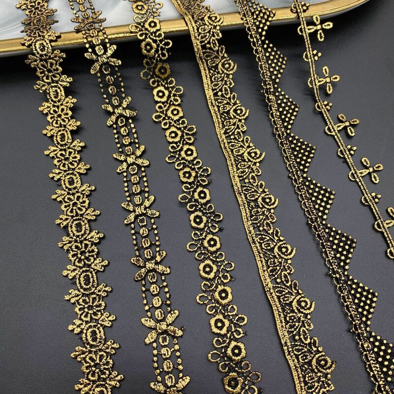 3 jardy haftu złotej tkaniny koronkowej biżuteria z krzyżykami na odzież ślubną do ubrania DIY akcesoria