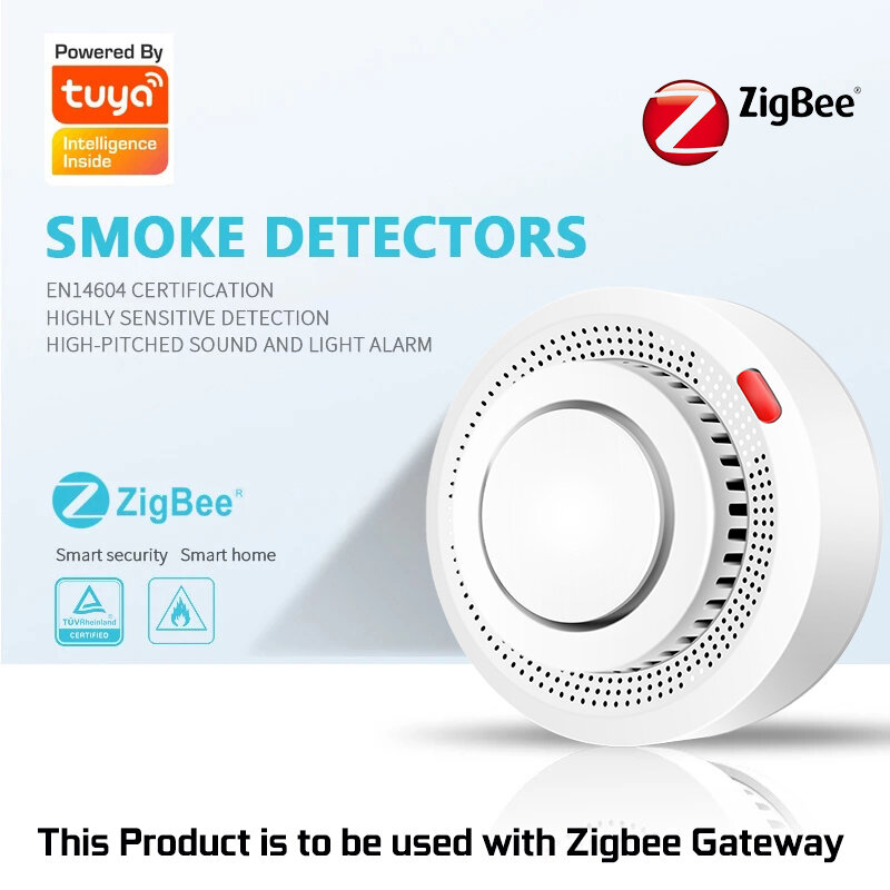 New Tuya Zigbee WiFi Smoke Detector Smart Home Fire Sensor 85db Sound Alarm APP Control Smokehouse Combination Security System