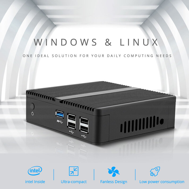 Intel Celeron Quad-rdzeni J1900 HDMI VGA wyświetlania 5x portów USB Gigabit Ethernet wsparcie dla systemu Windows Linux bez wentylatora Mini PC