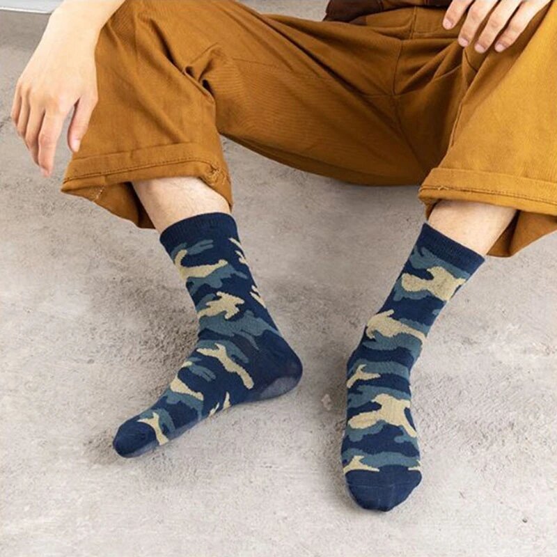 5 Pairs Spring And Autumn Men High Quality Mid Tube Socks Camouflage Army Green Comfortable Warm Thickened Cotton Socks