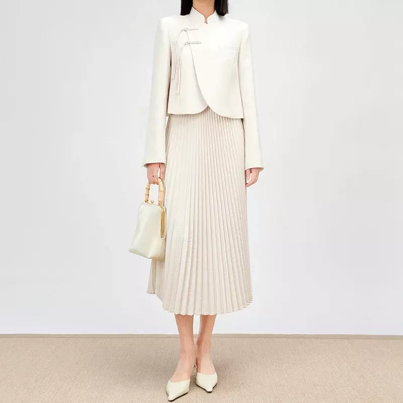 Vintage เสื้อสีขาว + กระโปรงจีบผู้หญิง Elegant ธุรกิจ Streetwear Tow ชุด Luxury Design Party ชุดกระโปรง Lady