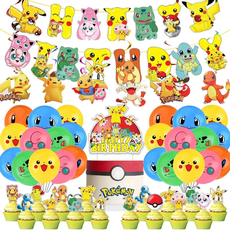 Pokemon Birthday Decoration 20/10pepole Pikachu Disposable Tableware Tablecloth Plate Baby Shower Kids Favor Boys Party Supplies