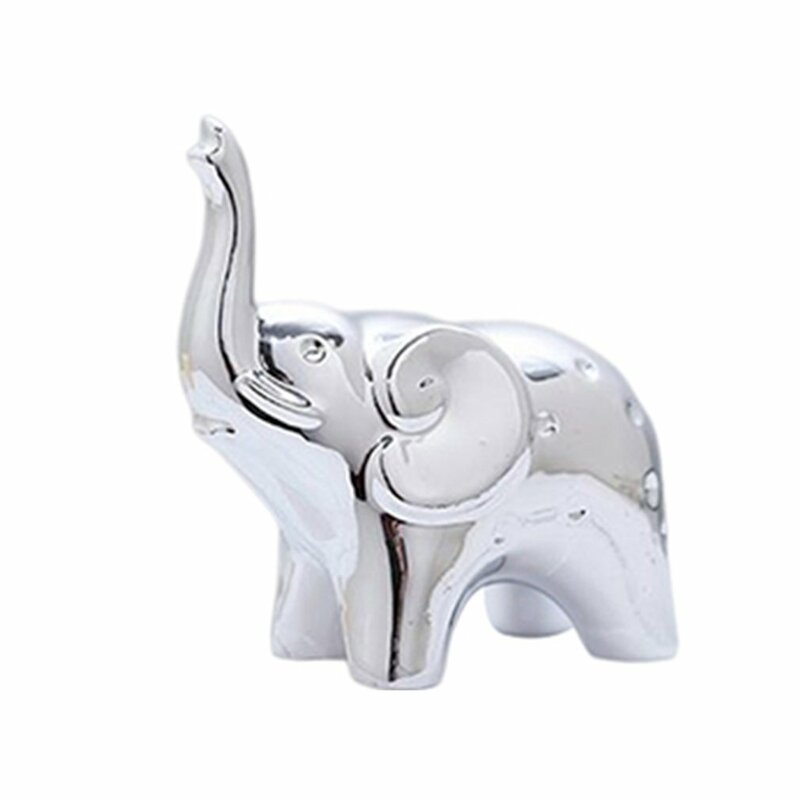 홈 데코레이션용 코끼리 조각상 한 쌍, 모던 스타일 피규어, 사무실 책상 또는 거실용 조각 (실버 세라믹)