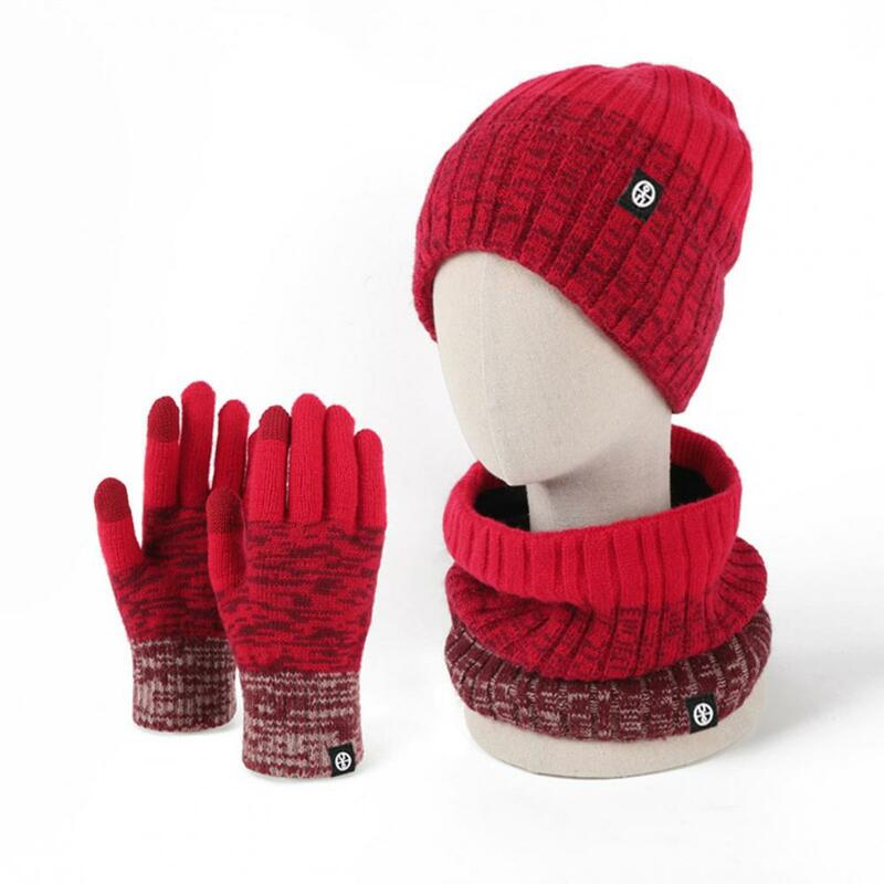 Conjunto de guantes de lana forrada para hombre y mujer, conjunto de guantes gruesos y cálidos con rayas de colores, antideslizantes para cuello y cabeza, Unisex, Invierno