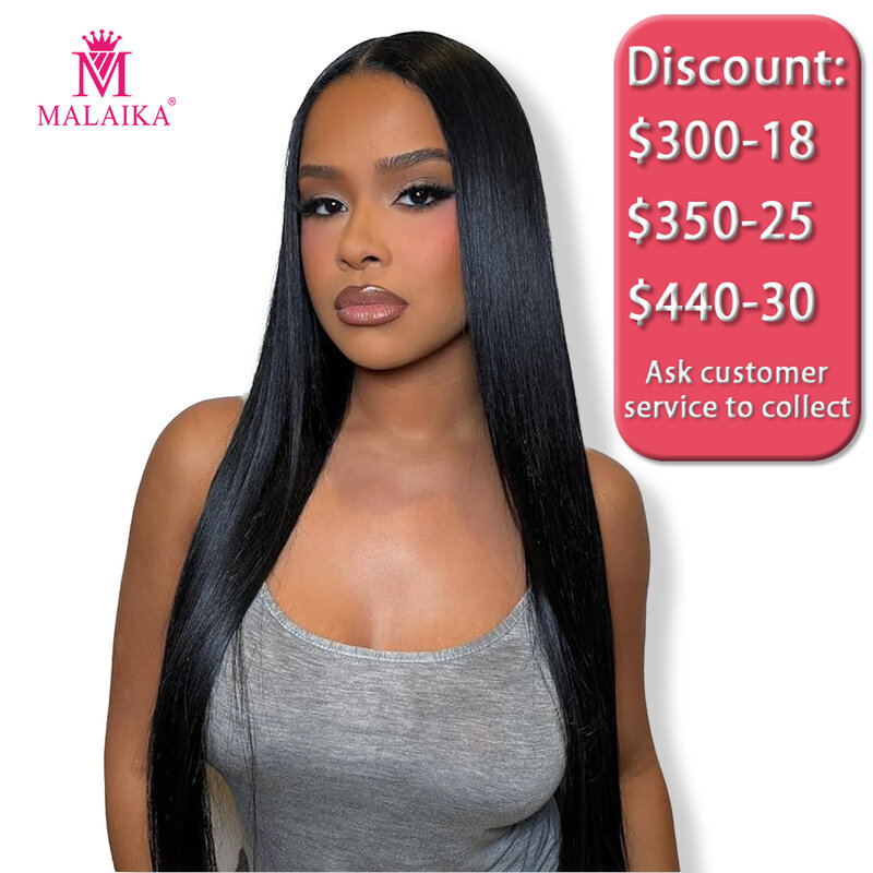 Malaika-Peluca de cabello humano liso para mujeres negras, postizo de encaje Frontal, densidad de 250, 48 pulgadas, 13x4 HD, pelo Remy predespuntado