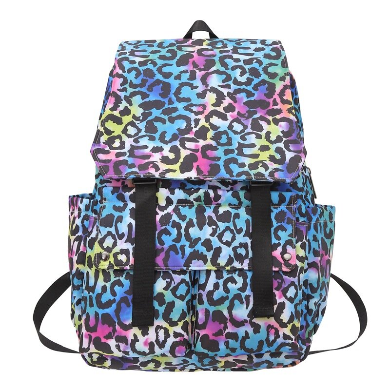 Backpack Women's Fashion Leopard Pattern Nylon Backpack Leisure Travel Backpack Flip Book Bag