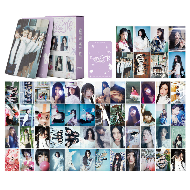 Album Kpop ILLIT, Album SUPER REAL ME Photocards 55 buah/set Moka Iroha kualitas tinggi HD gaya Korea dilapisi kartu LOMO koleksi penggemar