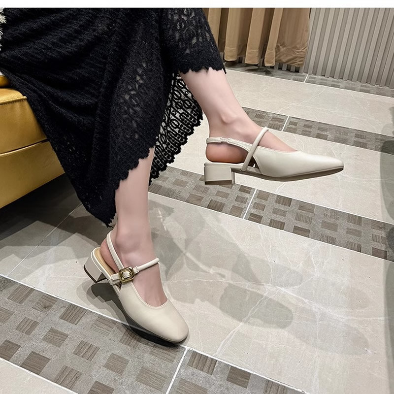 Sandalias de tacón bajo para mujer, zapatos Retro Mary Jane, informales, sexys, de verano, novedad de 2024