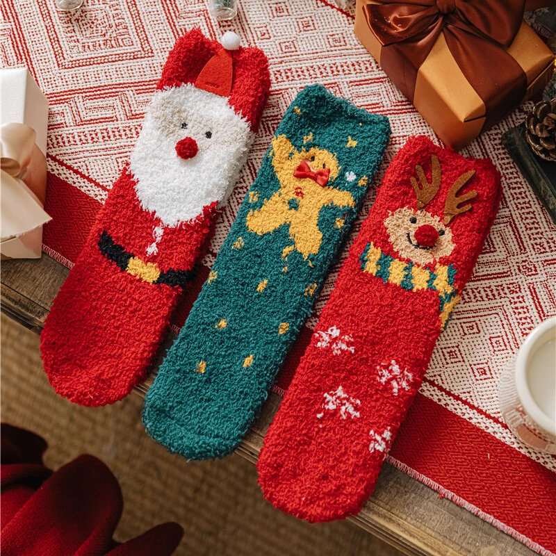 Calcetines de lana de Coral para hombre y mujer, medias gruesas para dormir, regalos de Navidad, invierno, 2023