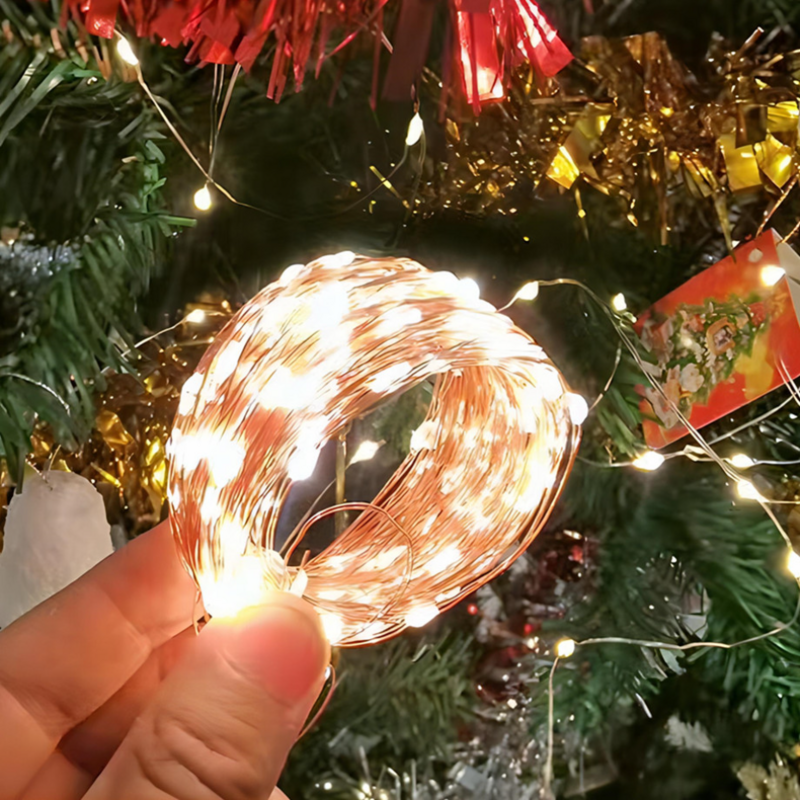 UooKzz-Cadena de luces LED con USB, guirnalda de alambre plateado de cobre, luces de hadas LED impermeables para Navidad, decoración de fiesta de boda