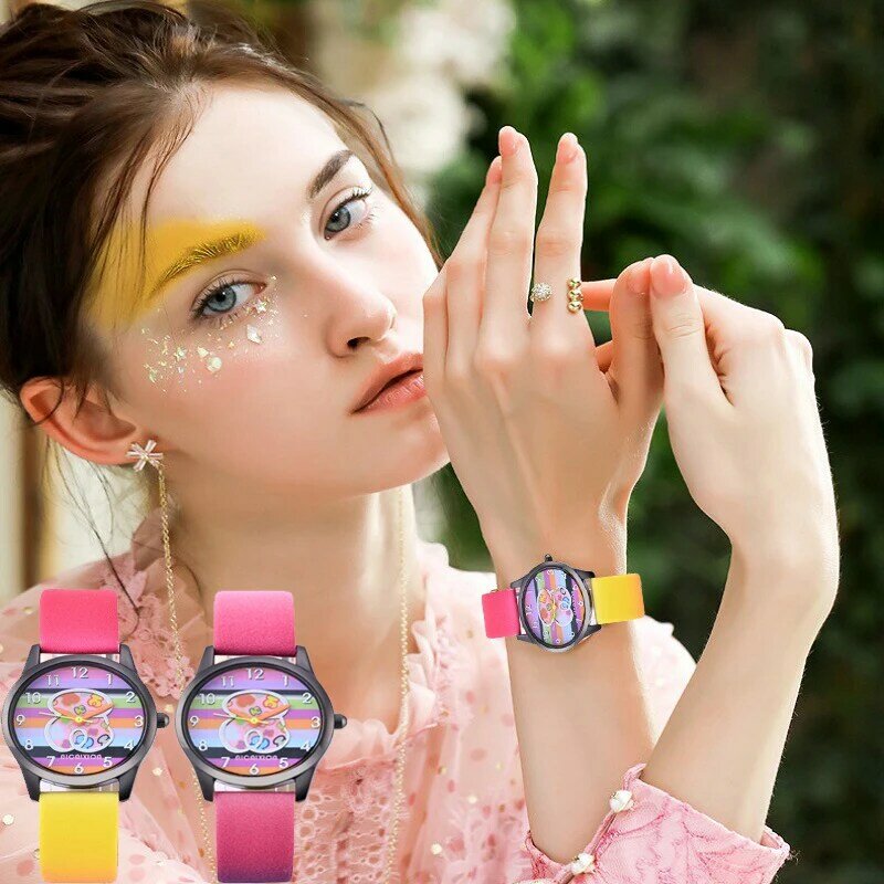 Kleurrijke Horlogeband Vrouwen Quartz Horloge Mode Trend Merk Cartoon Klok Luxe Vrouwen Digitale Horloges Montres Relojes