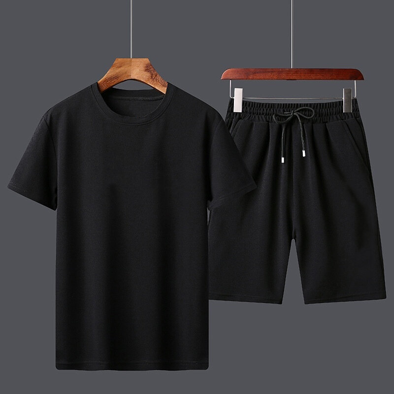 Summer Fashion Men's sports Suit Harajuku Short Sleeved Holiday Shorts Casual Jogging Men Drawstring Two-piece Set DropShipping