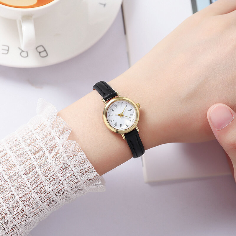 Montres-bracelets à quartz simples pour femmes, petites montres rondes pour filles, ceinture, cadeau pour femme, 2023