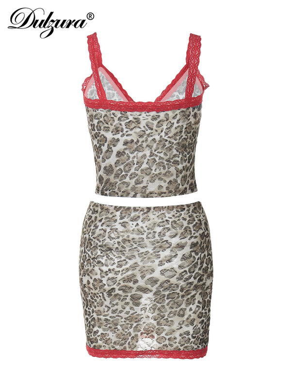 Dulzura Sexy Matching Suit Leopard Print Spaghetti Strap Y2K Mini Dress Sets Summer Beach Party Club Streetwear Women Clothes