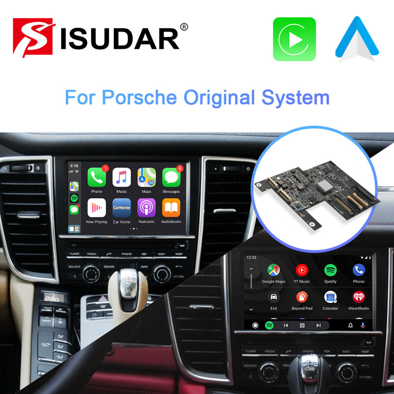 ISUDAR-Módulo Carplay multimídia Android Auto AI Box para Porsche, Panamera, Cayenne, Macan, Cayman, Boxster 911, 718, PCM 3.1, 3.0