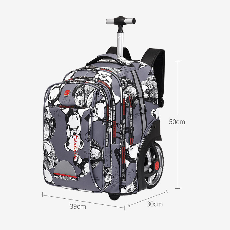 Mochila escolar con ruedas grandes para adolescentes, bolsa de equipaje de viaje al aire libre para estudiantes, bolsa de carro para hombres y mujeres, 19 pulgadas