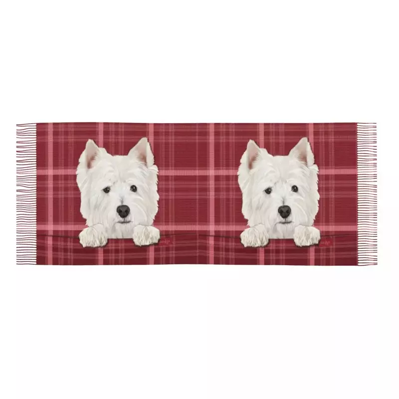 Bufanda de borla de perro Terrier blanco de West Highland para mujer, chales cálidos de invierno, bufandas de lujo para mujer