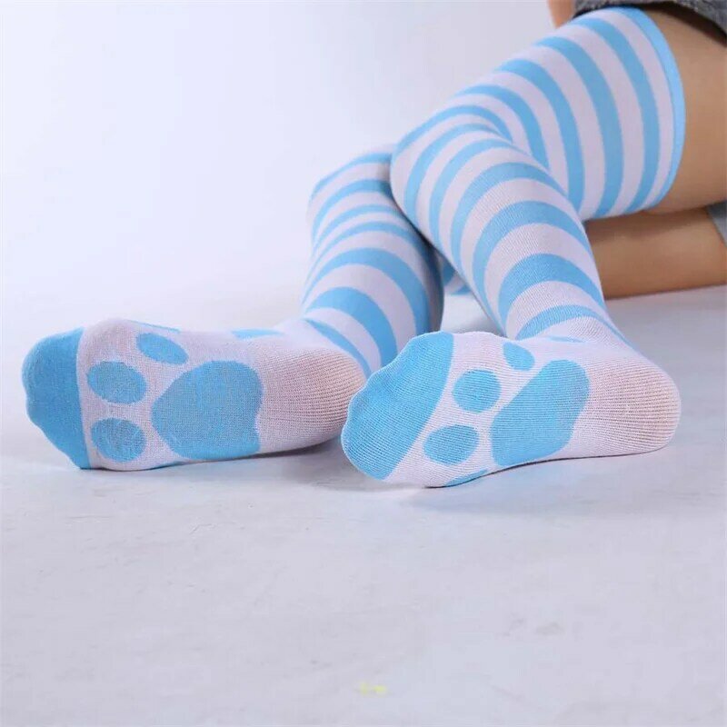 1 Pair Lolita Stockings Kawaii Cat Paw Striped Stockings For Girls Cosplay Party Thigh High JK Stockings Sexy Anime Hosiery