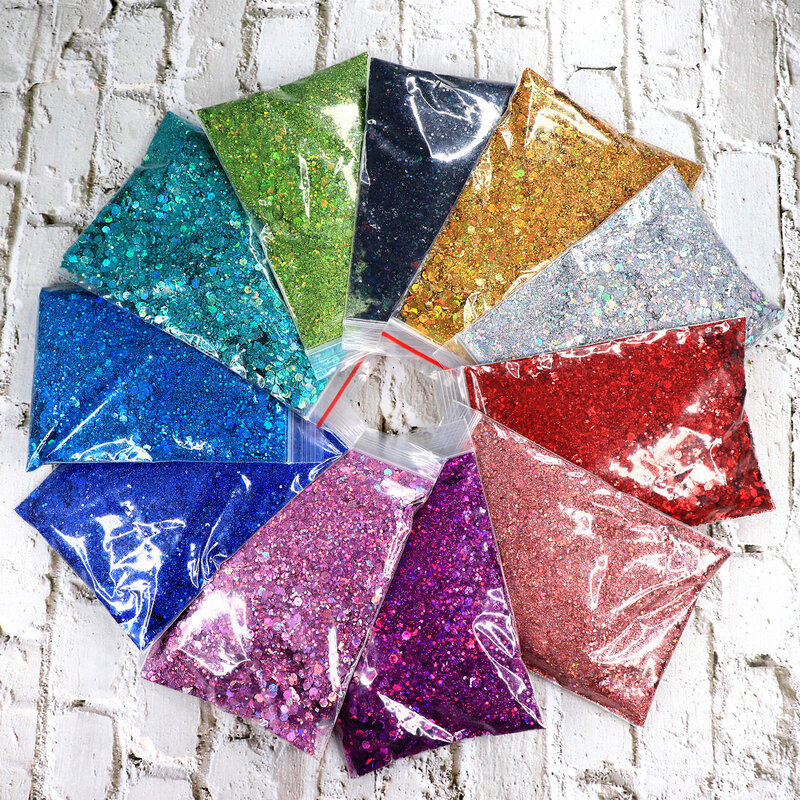 10G/Bag Holographic Black Shiny Ultrathin Nail Glitter Mix Hexagon Bulk DIY Decoration for Gel Nail Supplies