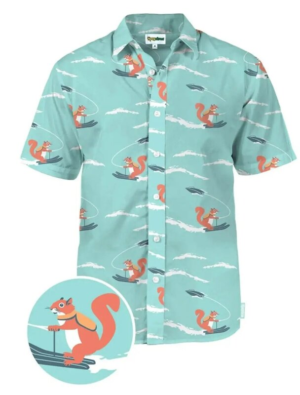 Мужская Летняя гавайская рубашка, рубашка на пуговицах, с рисунком животных и отложным воротником, с 3D-принтом, одежда с короткими рукавами