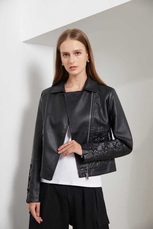 여성용 직조 가죽 의류, 붕대 코트, 패션 캐주얼 재킷, 2024 신상 패션