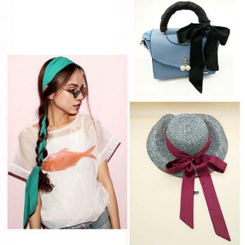 Sottile nastro a testa morbida imitazione sciarpa di seta stile lungo nastro decorativo donna Head Wrap accessorio per capelli Streamer per capelli