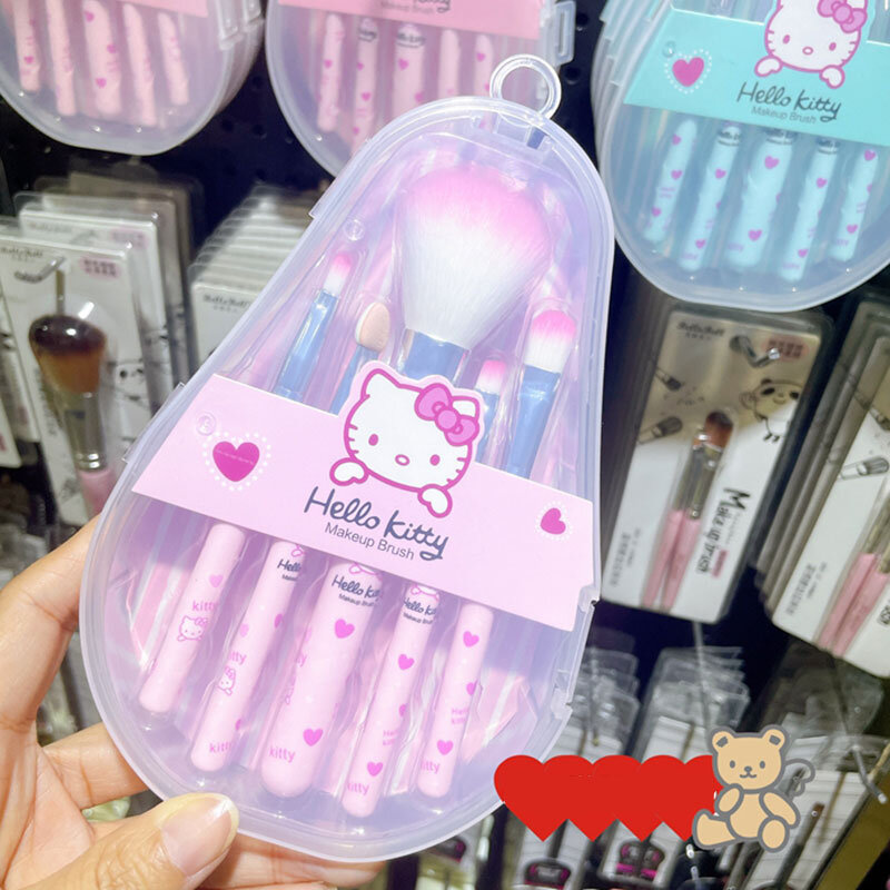 Sanrio Set kuas rias wajah, Hello Kitty Anime perhiasan modis perona pipi alis bibir Eyeshadow kuas alat kecantikan hadiah dengan kotak