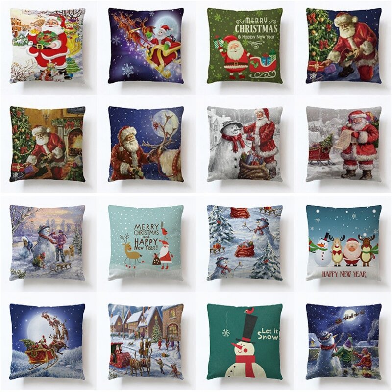 Sarung Bantal Hadiah Sofa Mobil Dekorasi Tahun Baru Manusia Salju Santa Klaus 45X45CM Mainan Bantal Tidur Siang Hadiah Anak-anak Bayi