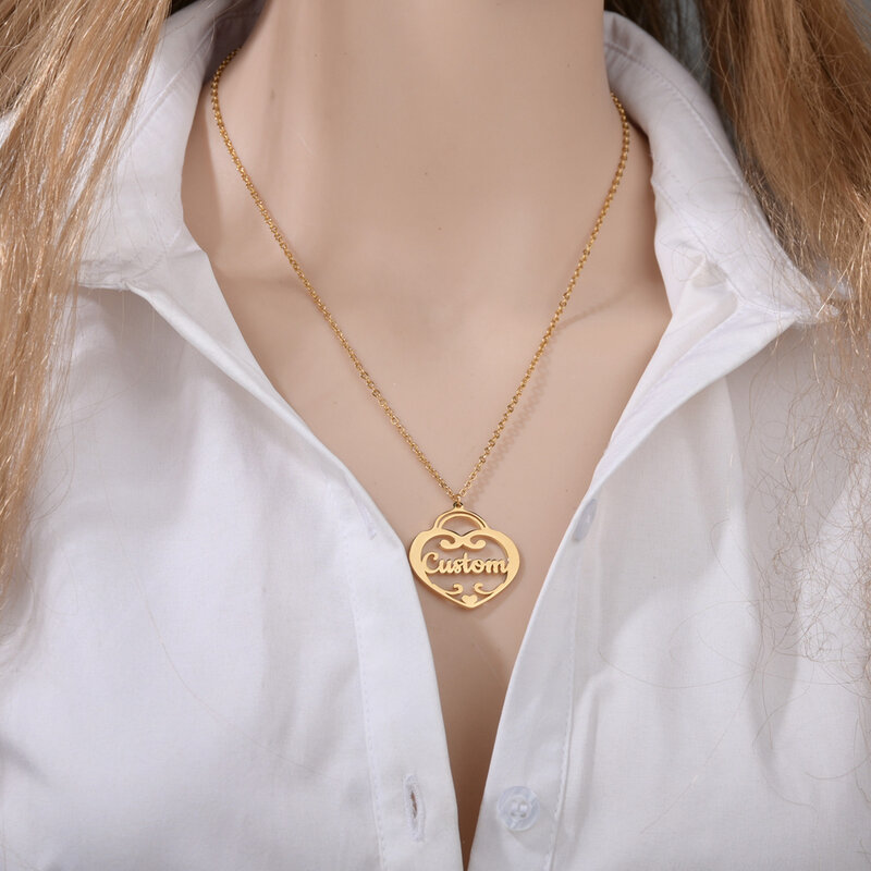Collana con nome personalizzato Akizoom per donna collane girocollo con cuore personalizzato in acciaio inossidabile con doppio nome regalo con ciondolo alla moda